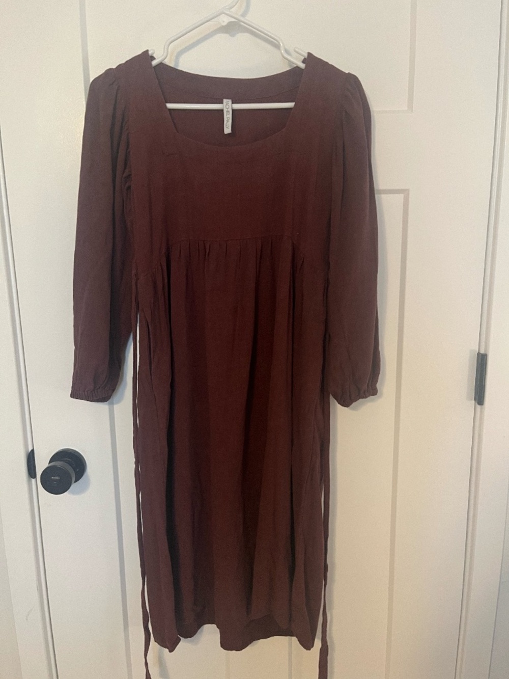 Rachel Pally Linen Cara Dress in Redwood Brown Knee Length S/M Tie Pockets